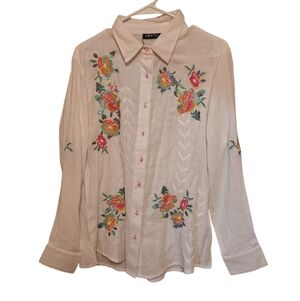 Cotton Embroidered Floral Button-Up Shirt